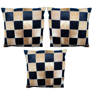 Set Of 3 Smooth Leather Patchwork Cushion Pillow Cover 16 X